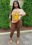 Casual Print Hollow Out Basic Short Sleeve