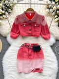 Purse Denim Women Set Fashion Lapel Single Breasted Short Tops+ Zipper Irregular Mini Shorts Retro Two Piece