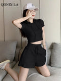 Summer Casual Tracksuit Women's Shorts Sets Fashion Short-sleeved Hooded Shirts Vest Wide-leg Shorts 2-piece Set