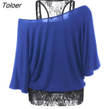 Spring Autumn Women Tshirt Fashion Lace Patchwork Basic T-shirts Casual Loose T Shirts Batwing Sleeve Tops