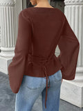 New Solid-Color Fashion Casual Ride-In Boat Collar Personalized Street Horn Long-Sleeved Top