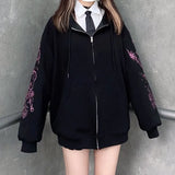 2022 Y2K Rhinestone Hoodies Women Skeleton Gothic Black Zip Up Oversized Sweatshirt Punk Skull Harajuku Hooded Jacket