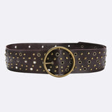 Chic Harajuku Y2K PU Belt Big Metal Round Buckle Vintage Brown Accessories for Women Casual Chic Aesthetic-Outfit
