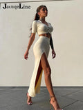 Autumn Winter 2021 Party Dresses Knitted Women Suits Sexy Crop Top With Long Skirt Summer 2022 Set Woman 2
