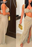 Sexy Green Sleeveless Caimsole Two Piece Skirt Set Party Evening For Women 2023 Summer Strapless Crop Top Long Skirt