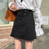 VAREY LIN Summer Women High Waist Asymmetrical Ruffles Single Breasted Short Denim Skirts Streetwear Female Jeans