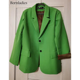 High-quality Office Ladies Loose Green Blazer 2021 Spring Summer Fashion Notched Collar Single-breasted Suits