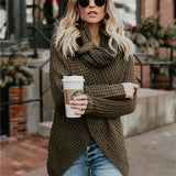 Women Autumn Winter Turtleneck Knitted Sweater Casual Long Sleeve Pullover Vintage Button Jumper Tops