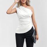 Women's Summer Sloping Shoulder Sling Vest Female Elegant Chic Repair Hottie Sleeveless