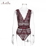 Vintage Deep V Neck Lace Mesh Bodysuits Women 2019 New Lace Patchwork Bodysuits Sleeveles Bralette Jumpsuit