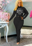 Casual Letter Print High Collar Long Sleeve Top And Stacked Pant Two Piece