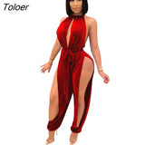 Velvet Club Jumpsuit For Women Hollow Out Fashion Autumn Solid Sexy One Piece Halter Party Rompers Jumpsuits For