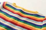 Rainbow Striped Round Neck Knitted Cardigan Short Sweater In Summer-Outfit