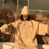 Women Winter Elegant Trendy Leisure Hooded Solid Womens Pullover Students Letter Printed Long Sleeve Ladies