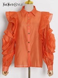 Solid Color Chiffon Perspective Shirt For Women Lepal Long Sleeves Floral Ruffle Shirts Female 2022 Spring