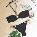 Toloer New Swimsuit Luxury Crystal Diamond Chain Women's Split Swimsuit Strap Hanging Neck Sexy