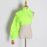 Asymmetrical Short Tops For Women Stand Collar Long Sleeve Casual Streetwear Jackets Female Fashion New