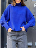 Turtleneck Oversized Sweater Women Blue Warm Loose Knitted Pullover Women Thick Turtleneck Jumper Sweaters Yellow