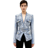 Early Autumn New Star Fashion T-Shirt Belt Wash Denim Suit Jacket Jacket