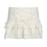 Girls Feel Cross-Tie Low-Waist Pleated Skirt Short Skirt Spicy Cake Skirt A-Shaped Half Skirt-Outfit