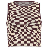 Plaid Y2K Knitted Crop Tank Tops Women Summer Vintage Sleeveless Cropped Top Tees Koreank Casual Knitwear