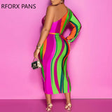 Women Solid Elegant Diagonal Collar One Shoulder with Belts Midi Sexy Silt Party Dresses-Outfit