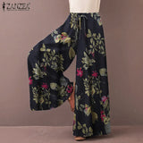 ZANZEA 2022 Kaftan Printed Pants Women's Wide Leg Trousers Elastic Waist Long Pantalon Palazzo Casual Floral