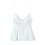 New Women's Dress V-Neck Buckle Solid-Colored Folded Slings Top Women's