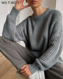 WOTWOY Autumn Winter Thickening Oversized Sweater Women Long Sleeve Casual Loose Pullovers Female Cashmere Solid Knitted