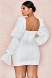 Vintage Puff Sleeve Square Mini Dress 425-1-Outfit