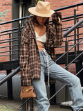 Oversized Plaid Womens Shirts Vintage 2023 Loose Print Top And Blouse Spring Fashionable Button Long Shirts