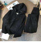 Fashion Women's Tracksuits Women Fleece Warm Suit 2 Pieces Sets Hooded Long Pants Outfit Female Streetwear Autumn Winter-Outfit