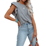 2025 Women's Hot-Selling Round-Neck Double-Layered Lotus Leaf Tops Short-Sleeved Women's