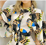 New Printed Lapel With A Row Of Buttons, Middle-Sleeved Shirt And One-Piece Trousers From Stock-Outfit