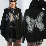 Women Hip Hop Streetwear Hoodies Women Jacket butterfly Print Coat Goth Harajuku Y2k aesthetic Clothes grunge Punk Jacket