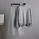 Winter Knitted Two Pieces Suits Turtleneck Loose Knit Top+ Wide Led Long Pants Women Thick Casual Sweater