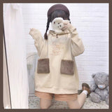 Deeptown Kawaii Hoodies Women Winter Cute Print Plus Velvet Sweatshirt Long Sleeve Splice Tops Korean Style Casual
