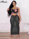 Summer Beach 2 Two Piece Set Outfits For Women Skirts Backless Cami Strap Crop Top Mesh Maxi Skirts Matching Dress