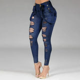 Jeans High Waisted Straight Skinny Stretchy Pant Streetwear Ladies Hole Washed Bandage Denim Pencil Pants Trousers