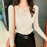 Hollow Out Pullover Women Sweater O-neck Slim Stretch Sexy Solid Color Sweater Autumn Winter Slim Bottoming Tops