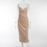 Spring Style Glitter Sexy Deep V Sling Dress Forked Style Long Dress For Women-Outfit