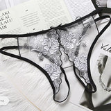 Transparent Embroidery Floral Lingerie G-String Fashion See Through Open Lace Thong Double Strap Hot Girl Underwear