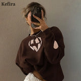 Casual Loose Mushroom Embroidery Sweatshirts Women Spring Long Sleeve Cartoon Graphic Vintage Pullovers