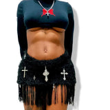 High-Waisted Cross Print Flow Shiny Short Skirt Summer Fashion Casual Babes Dress
