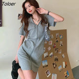 Sleeve Dress Women Zipper Pocket Hooded Stylish Solid Dresses Korean-style Street-wear Girls Loose Casual Fashion