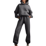Women's Pure Color Casual Fashion Trousers Thick Sports Hoodie Set