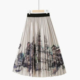 Autumn New Korean Sweet A-Line Skirts Women High Waist Elegant Print Skirt Vintage Kawaii Midi Faldas
