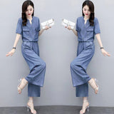 Cowboy Broad Leg Pants Set Summer Large Size Cover Thin Mother Casual Loose Ocean To Lose Age Thin
