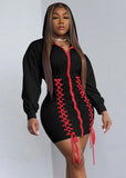 Lace-Up Zipper Long Sleeve Hoody Casual