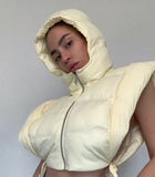 Sleeveless Strings Hoody Padded Vest